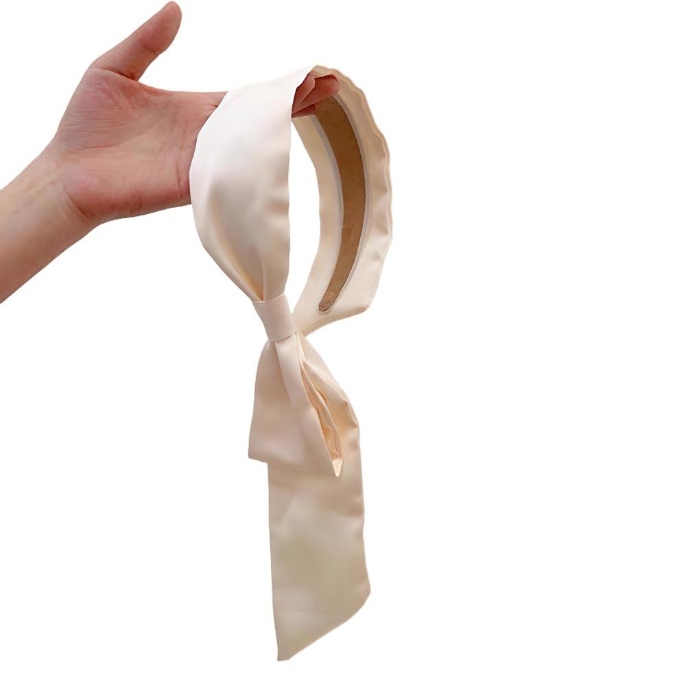 

Лента для волос в корейском стиле, однотонный обруч для волос, винтажная повязка на голову с бантом, головной убор бежевый