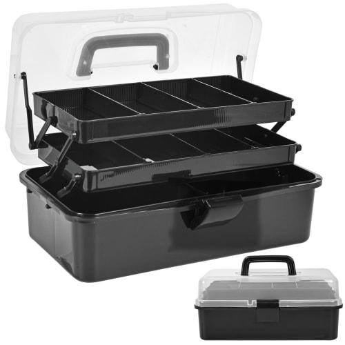 Large-capacity, 3-tier toolbox, multi-functional storage box, semi-transparent, 180-degree opening, with handle, perfect for home or car use, foldable