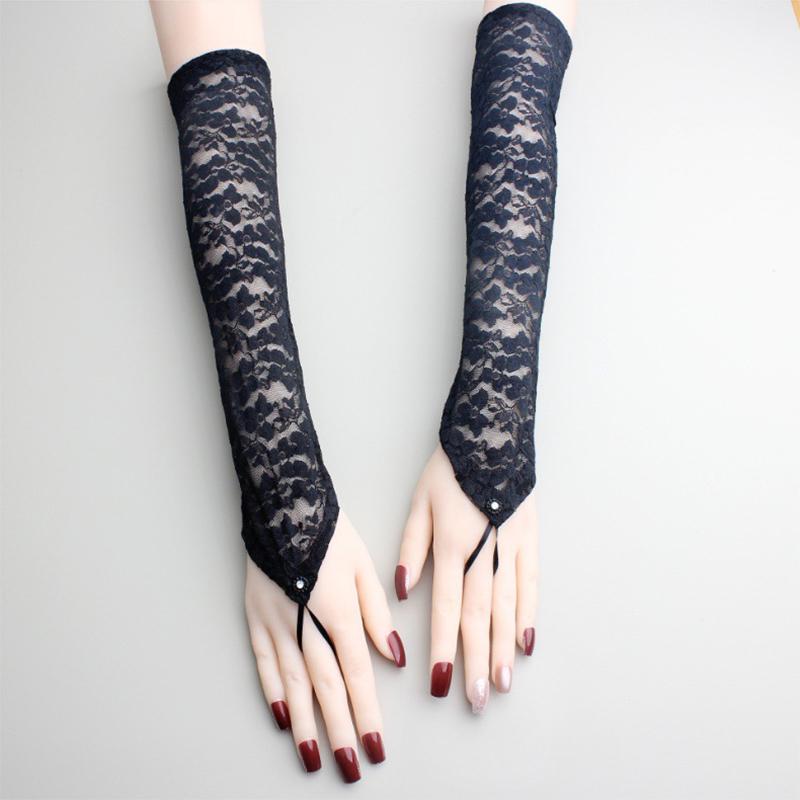 Schwarze fingerlose Brautspitze lange Handschuhe Mädchen sexy Sonnenschutz Armstulpen florales Netzhandschuhe Kostümparty Accessoires