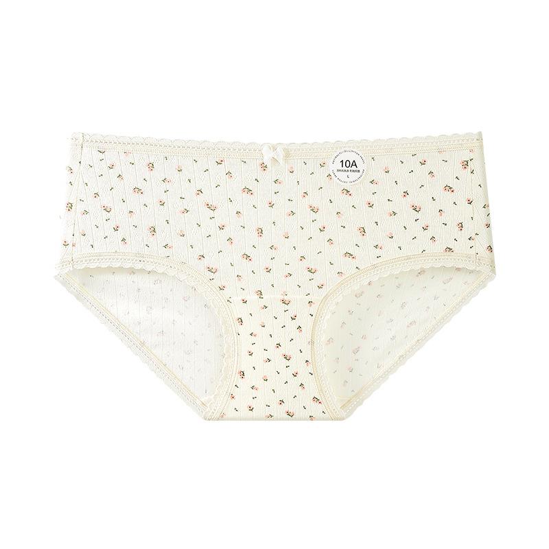 Ladies Spring and Autumn Fresh Small Floral Pure Cotton 10A Antibacterial Extension Crotch Breathable Briefs