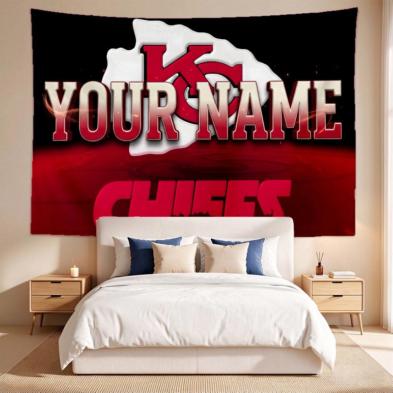 Kansas City Chiefs (1) Benutzerdefiniertes Namens-Wandteppich Wandbehang Wandteppich Wandkunst Dekor für Schlafzimmer Wohnzimmer