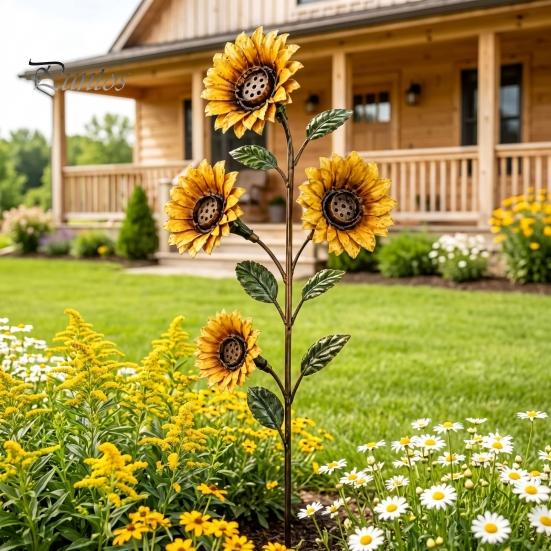 Hummingbird Feeder for Outdoors Vintage Sunflower Feeder, Metal Garden Stake Water Station, Decorative Pastoral Style Art Floral Bird Feeding Ornament