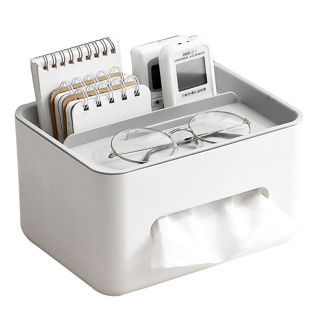

Прямоугольная коробка для салфеток Многофункциональная коробка для салфеток с держателем для телефона Держатель для салфеток Креативный настольный органайзер для домашнего офиса белый