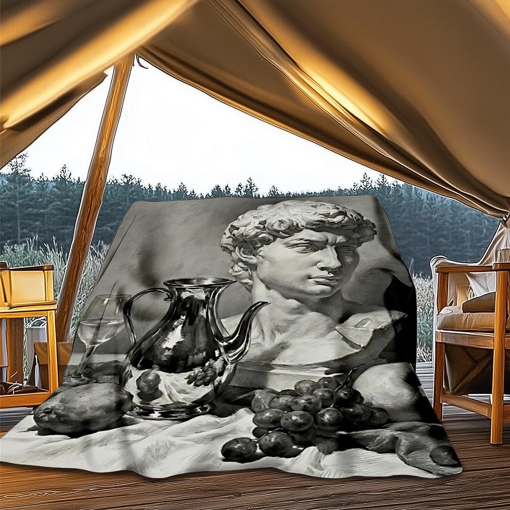 1pc Statue Sculpture Outdoor Flannel Blanket Soft All Season Polyester Throw , Perfect for Picnics & Travel , Picnic Accessory