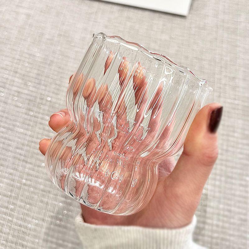 Clear Glass Coffee Mug Bow Decoration Water Cup Delicate Striped Glass Breakfast Milk Oatmeal Mug Afternoon Tea Flower Tea Cup