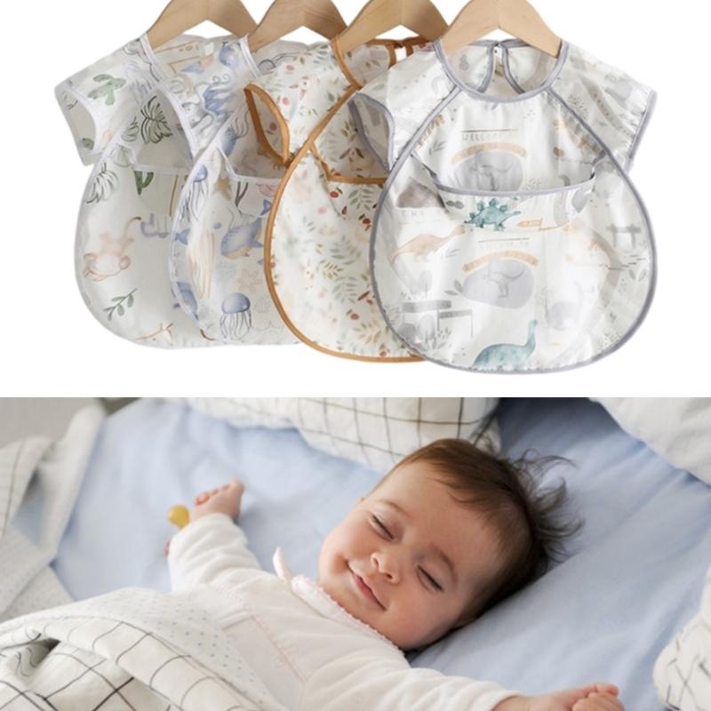 Spill Proof Short Sleeve Infant Bib with Adjustable Straps Easy Cleaning Smock For Eating Painting Outdoor Activity