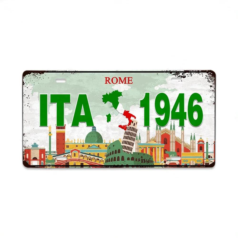 Auffällige Retro-Nummernschild-Metall-Deko - Italien, Brasilien, Japan & Mehr! - Massives Metall mit ausgeprägten Länderlogos