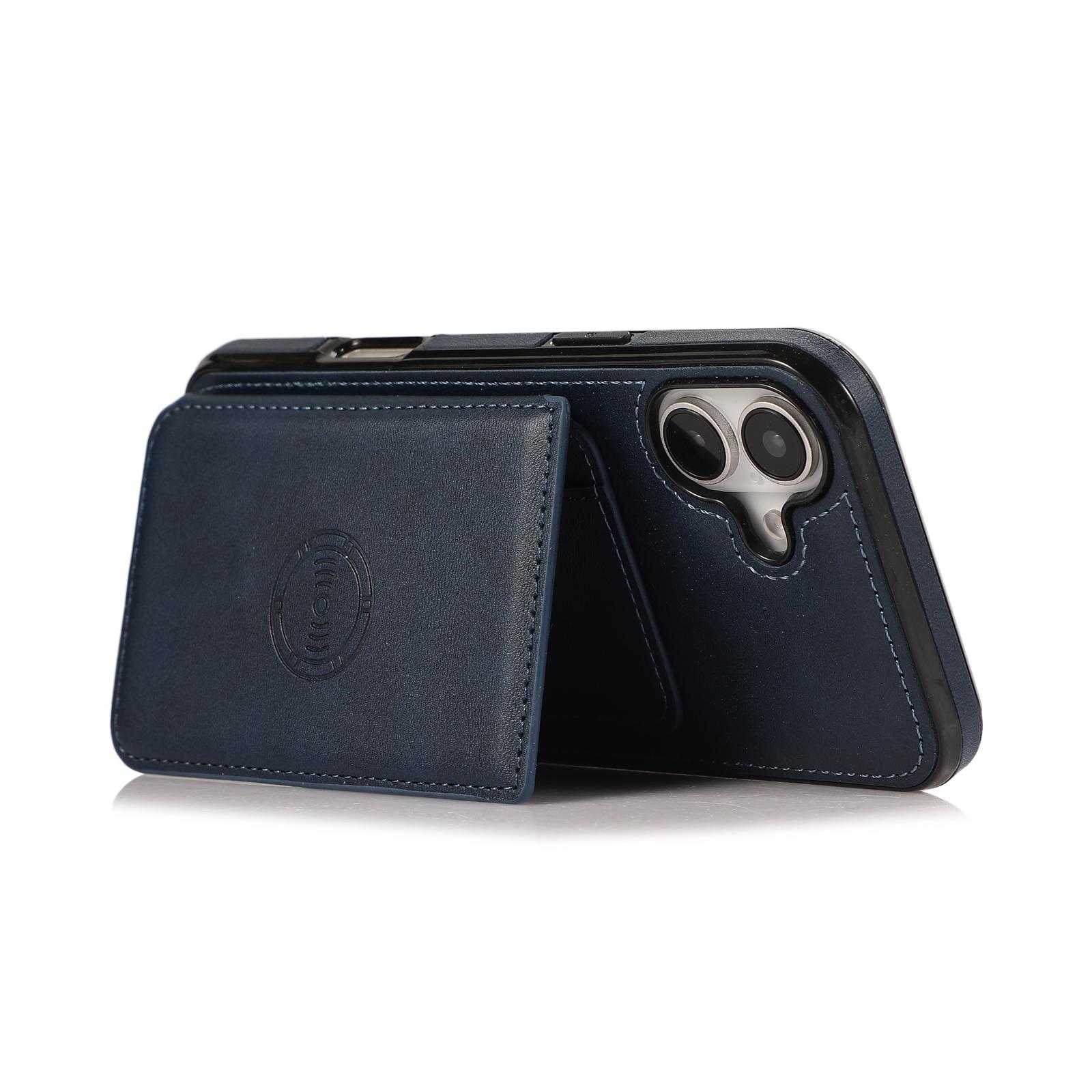 

For iPhone 16 Case Card Holder Kickstand PU Leather+TPU Phone Cover Black