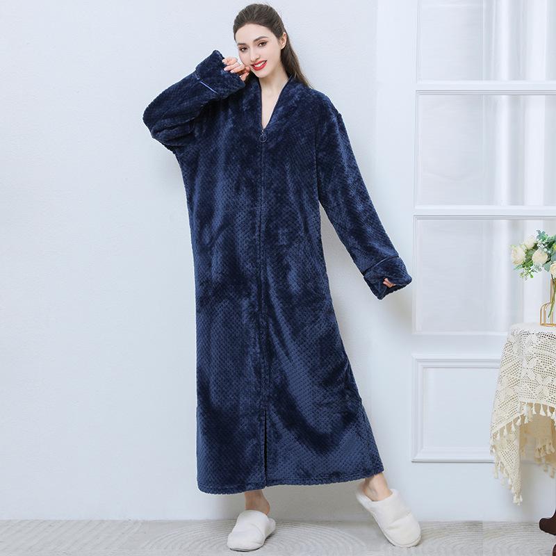 Unisex Extra Long Velvet Bathrobe - Plus Size, Thick, Warm Coral Fleece for Autumn & Winter, Maternity-Friendly Homewear