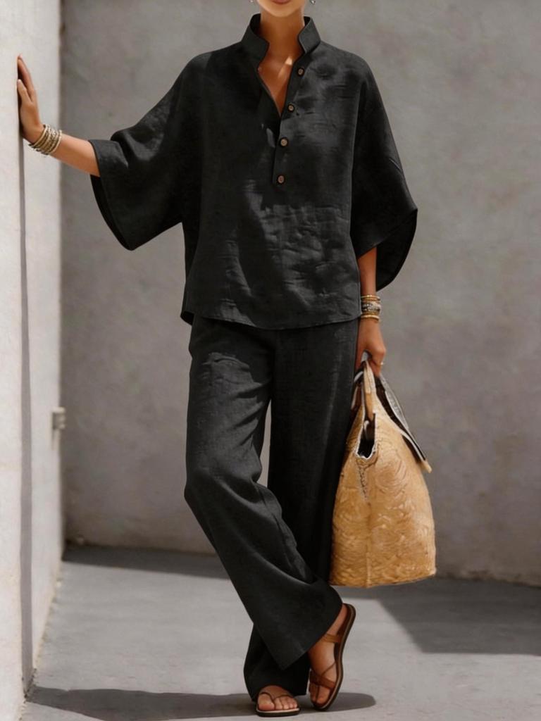 Women's Summer New Arrivals Cotton Linen Shirt Top Pants Set