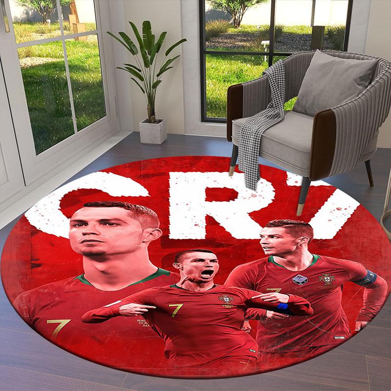 Kulatý koberec CR7, Koberec do obývacího pokoje, ložnice, k pohovce, herny, Dekorace, Protiskluzová podložka