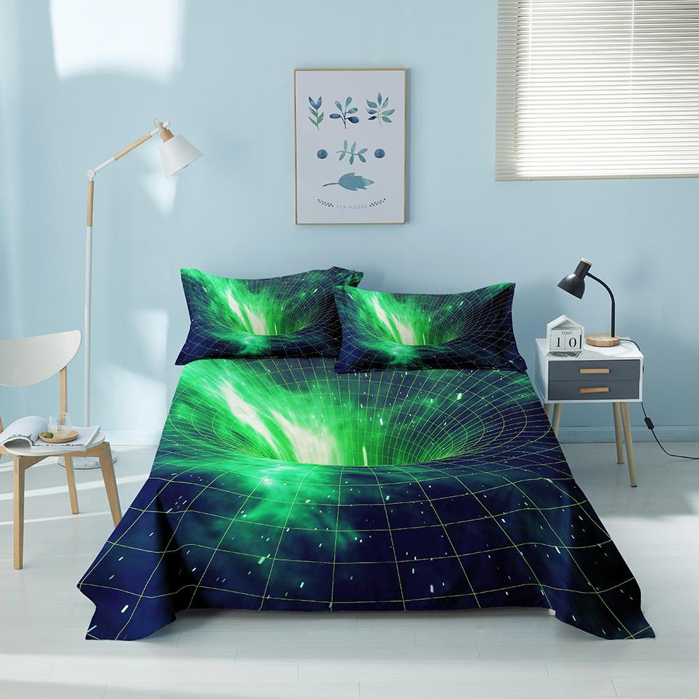 Colorful Geometric Bed Flat Sheet Printed Galaxy Bed Sheet Set With Pillowcase For Bedroom Luxury Queen King Honeycomb Bedspread