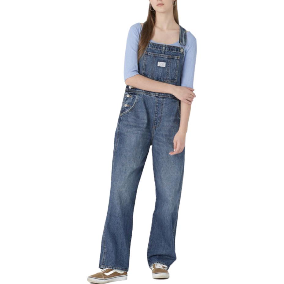 Levis Washed Loose Straight-Leg Denim Overalls Women Bottoms Indigo 85315-0017