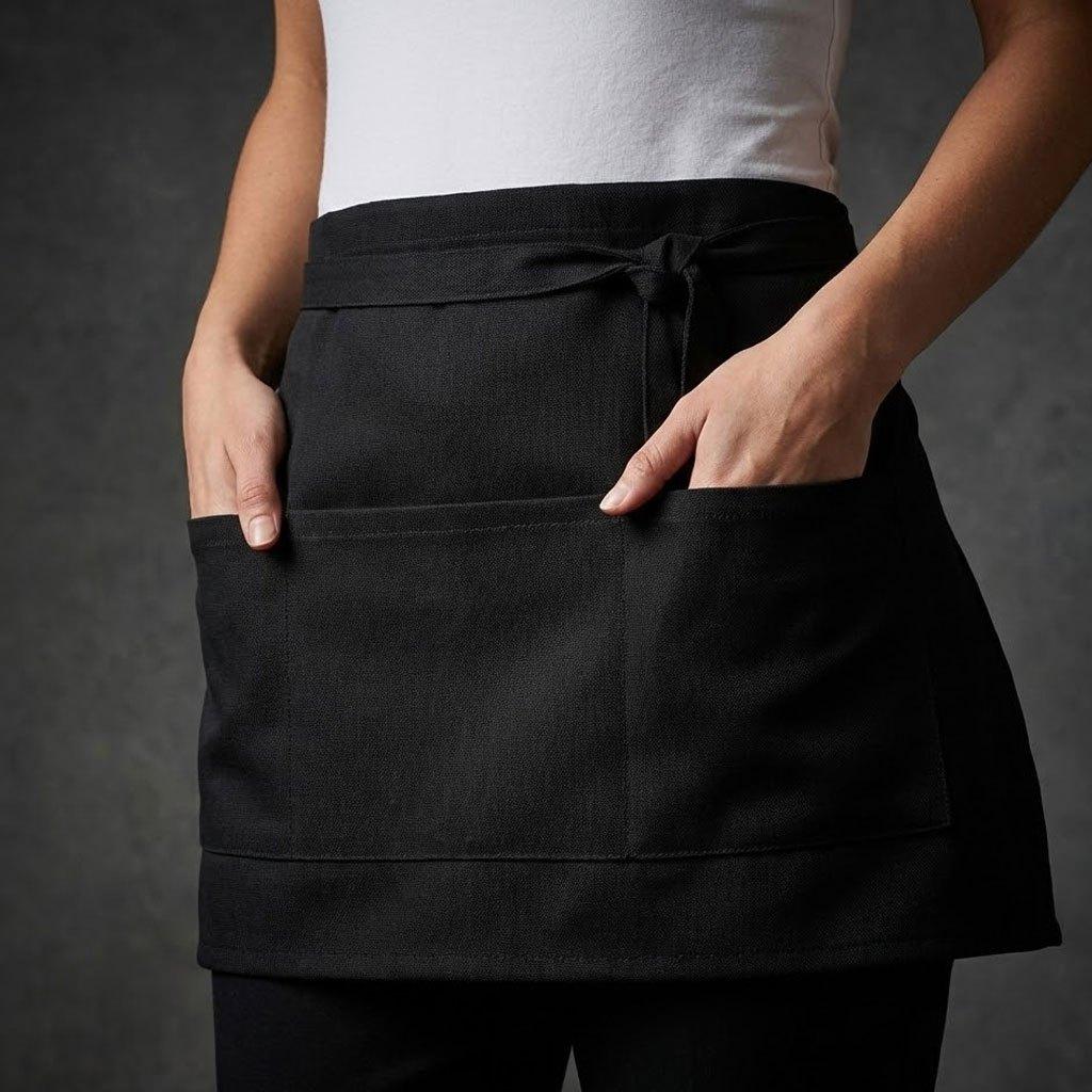 Black Short Waist Apron Water Resistant with Pockets for Hotel Kitchen