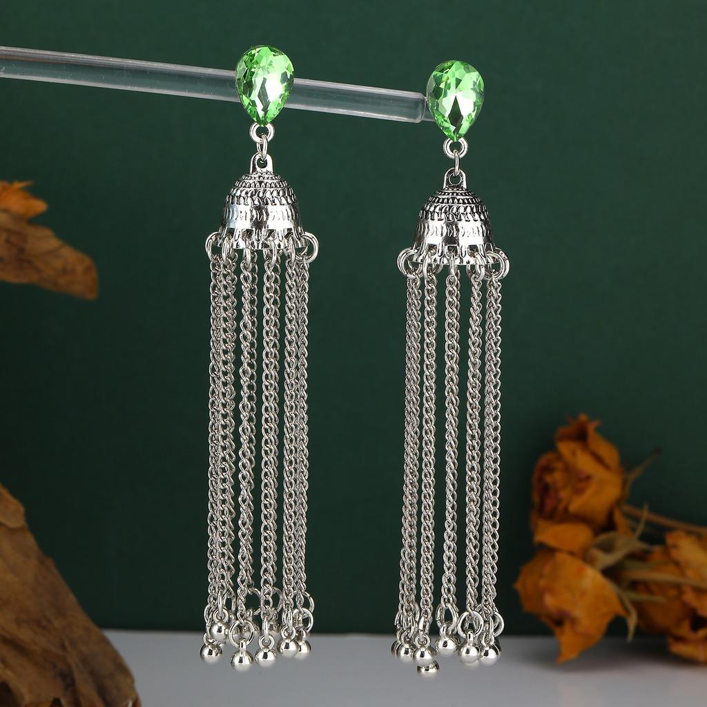 Rhinestone Inlaid Earrings Vintage Drop Earrings Bell Tassel Earrings Hypoallergenic For Music Festivals Dates Friend Gatherings