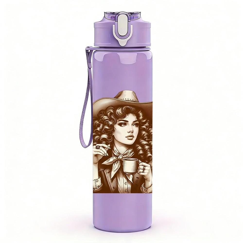 1PC Western Cowgirl Lady 750ml Color Plastic Sports Water Bottle Leakproof Flip Straw Lid Suitable for Sports Office Home Use