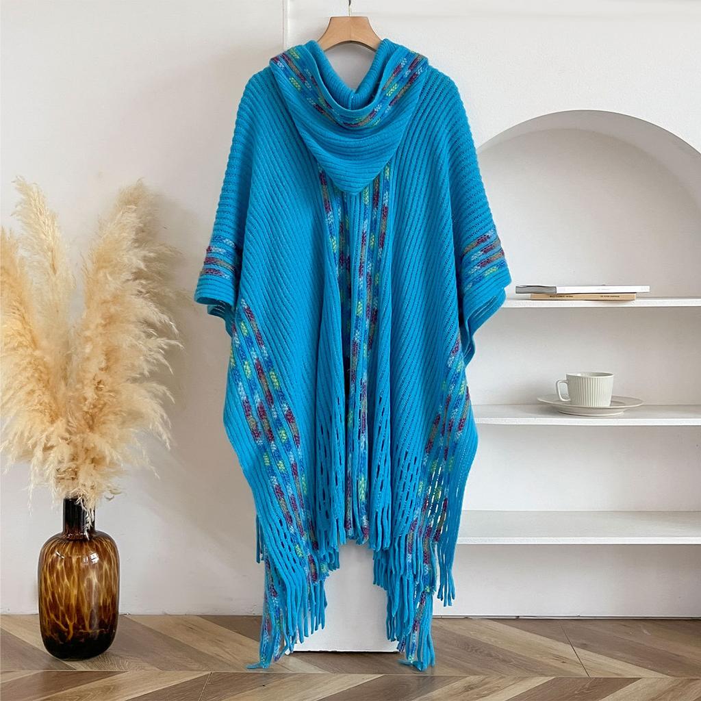 Ethnic style hooded shawl women's new pullover cloak air-conditioned room shawl fashion versatile Yunnan