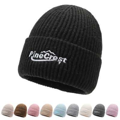 Embroidered Knitted Hat Men Women Winter Warm Ear Protection Hood Wool Hat