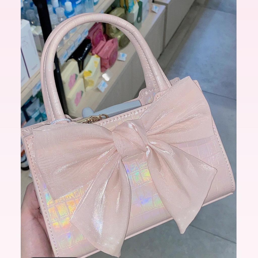 Bag Female Korean Style Fairy Style Bow Portable Small Square Bag One Shoulder Crossbody Small Bag Tide