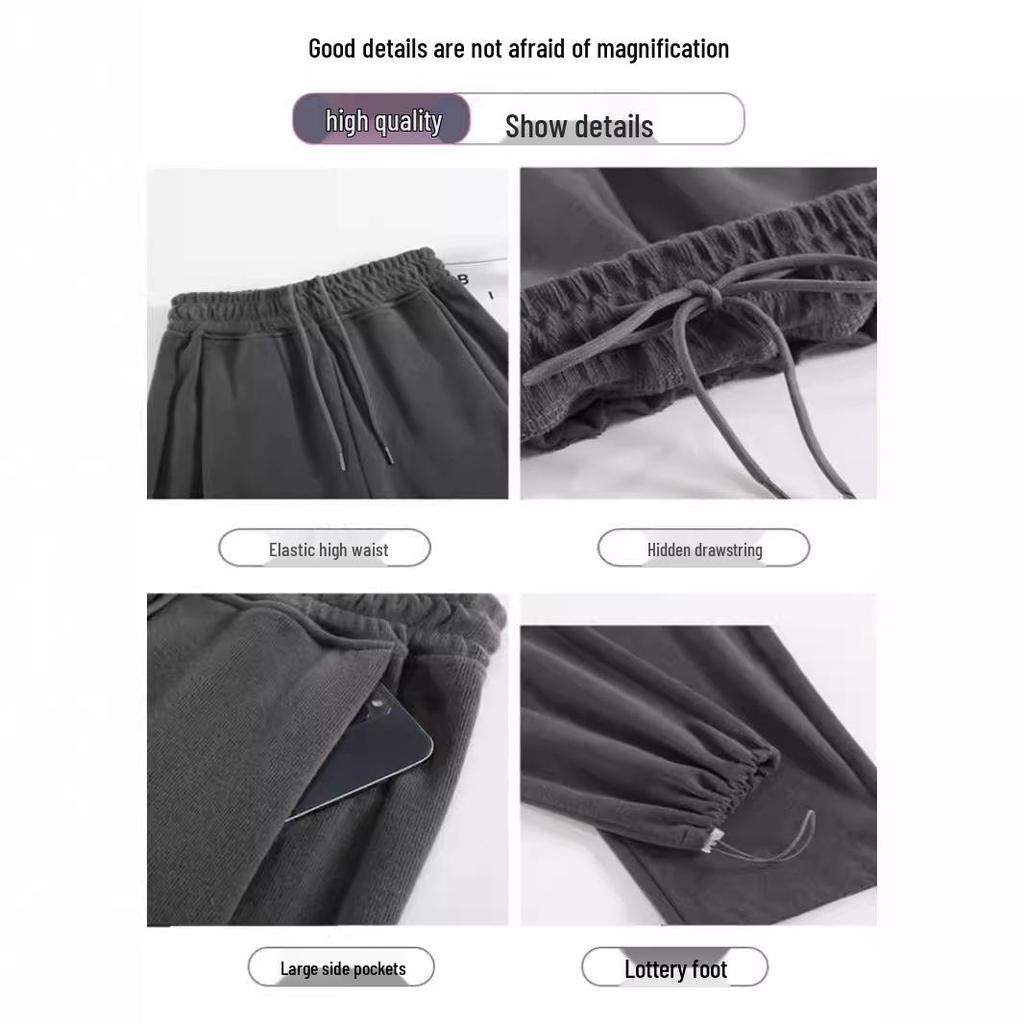 2024 Damen Weiß-Grau Hochtailliert Locker Weitbein Lässige Schlankmachende Jogginghose