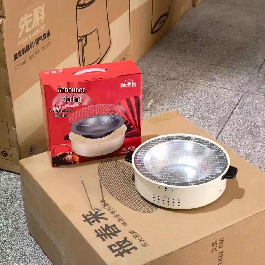 Churrasqueira a Carvão para Exterior com Grelha Redonda para Casa, Preparo de Chá, Acampamento e Uso como Fogão de Aquecimento