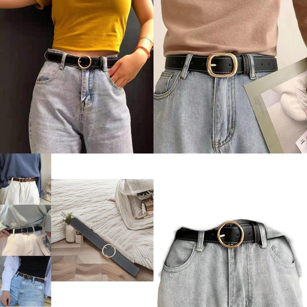 Chic Women's Simple Gold Buckle Waist Belt Elegant Pu Fabric For School And Everyday Wear