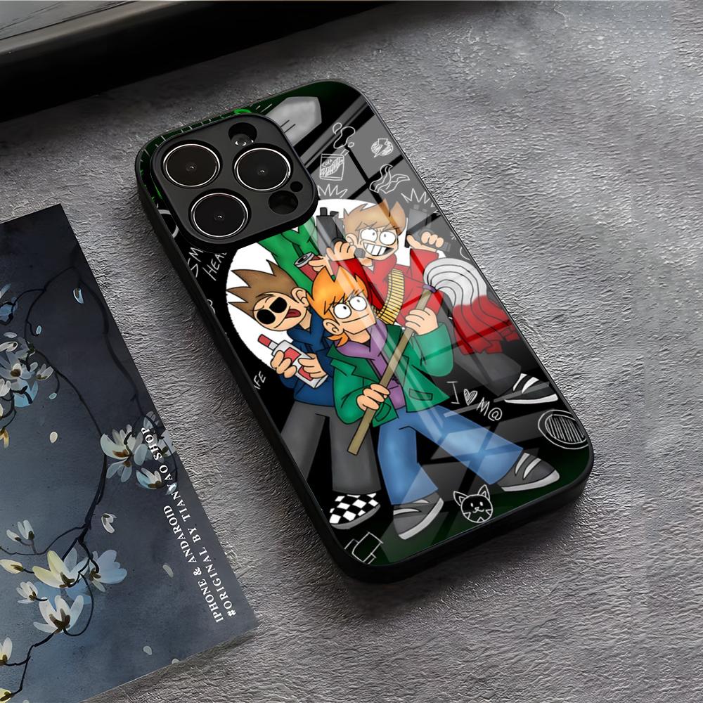 E-EddsworldS Anime Phone Case For IPhone 17 Air 16 E Pro Max 15 14 13 Mini 12 Pro 11 Max Plus Black Glass Cover