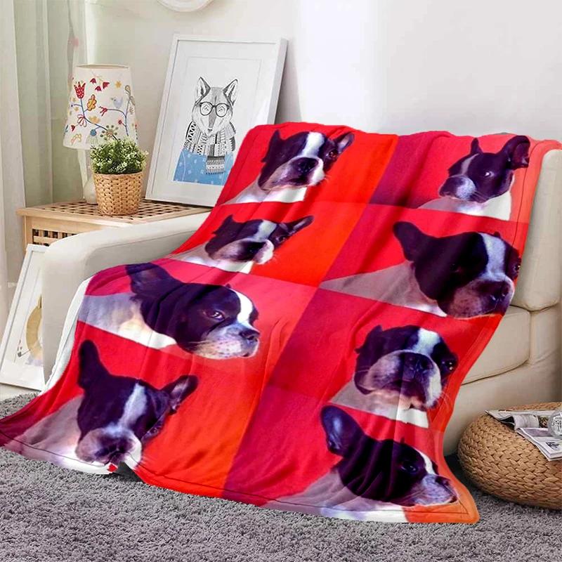 Boston Terrier Dog Pug Cartoon Blanket Super Soft Flannel Throw Blanket for Bedroom Couch Sofa Gift for Boy Girl King Queen Size