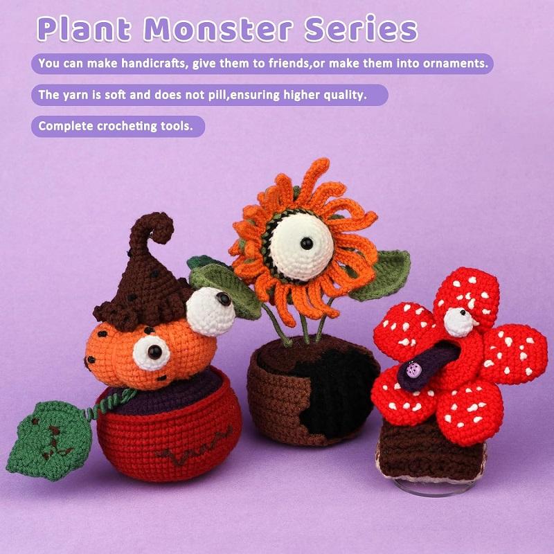 3 Plant Patterns Knitting Kit Funny Crochet Starters Kit Crocheting for Beginners with Video Tutorials for Festive Day Supplies