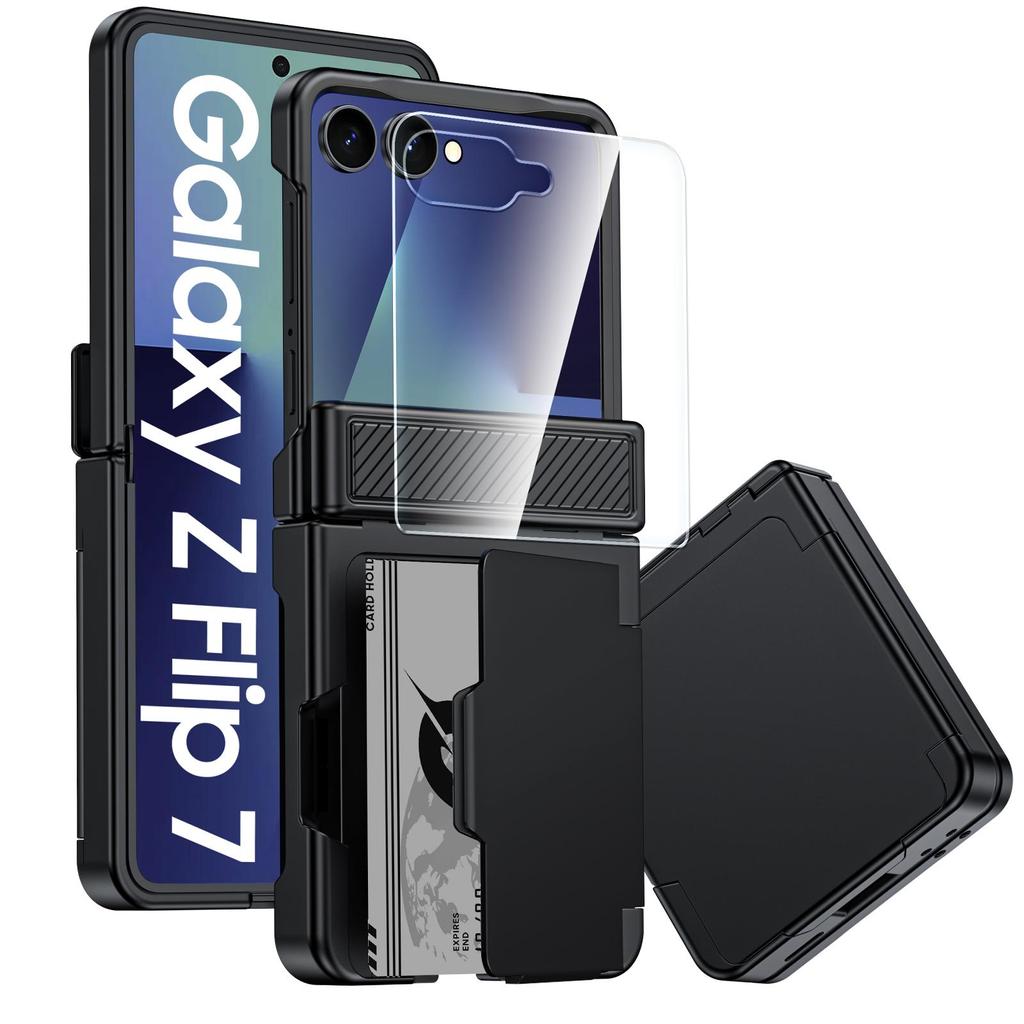 For Samsung Galaxy Z Flip 7 with Card Holder [RFID Blocking] & Hinge Protection & HD Screen Protector,Rugged Anti-Scratch Phone Case-Mint Green