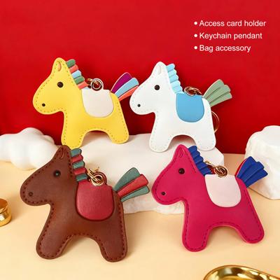 Keychain Pendant Cartoon Horse Shape Key Holder Imitation Leather Access Control Card Holder Bag Charm Decorative Keychain Accessory