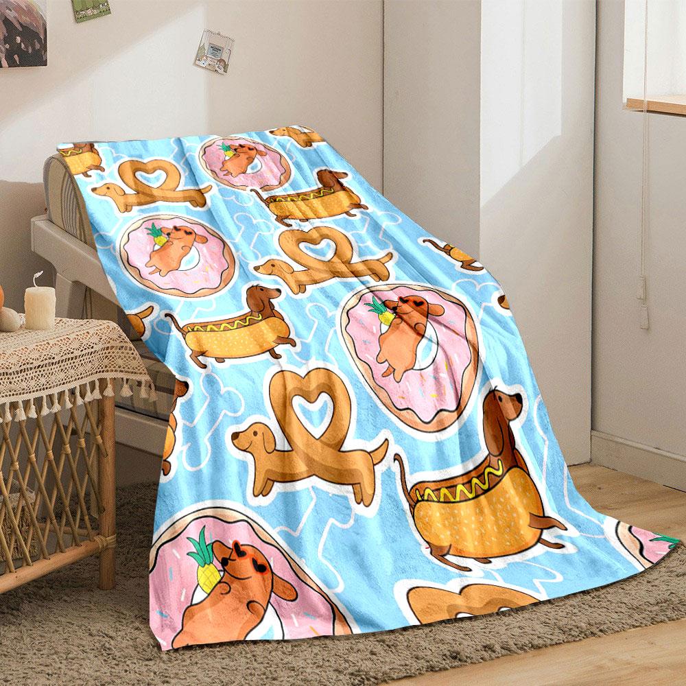 Dachshund Donut Hotdog Blanket Bedroom Blanket for Livingroom Couch Lunch Break Soft Throw for Friend's Festival Gift