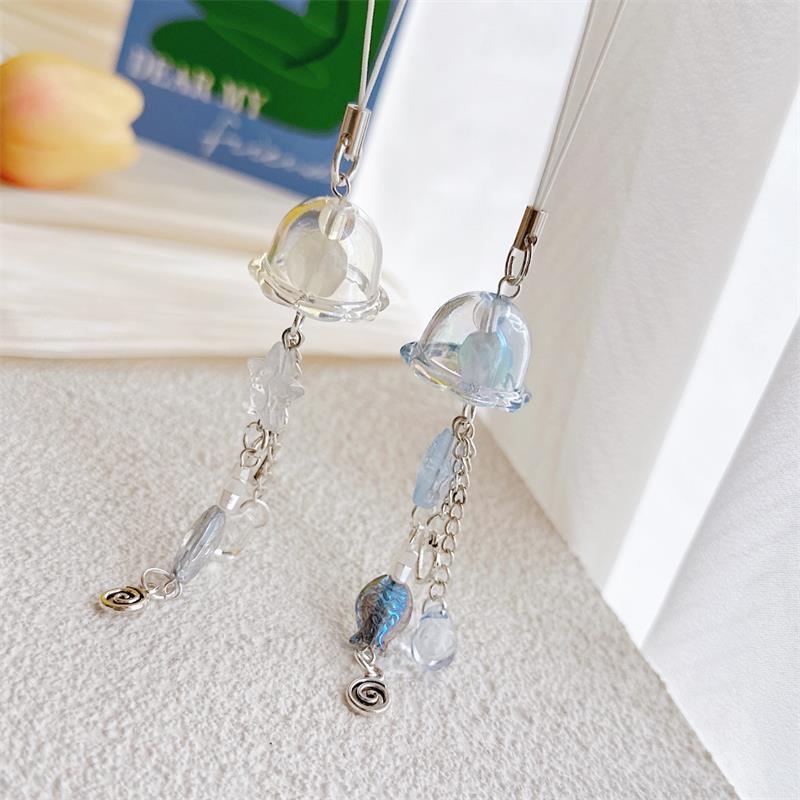 Cute Sweet Glass Starfish Fish Wind Chime Mobile Phone Chain Lanyard Keychain Pendants Backpack Keyring Bag Hang Ornaments Gifts