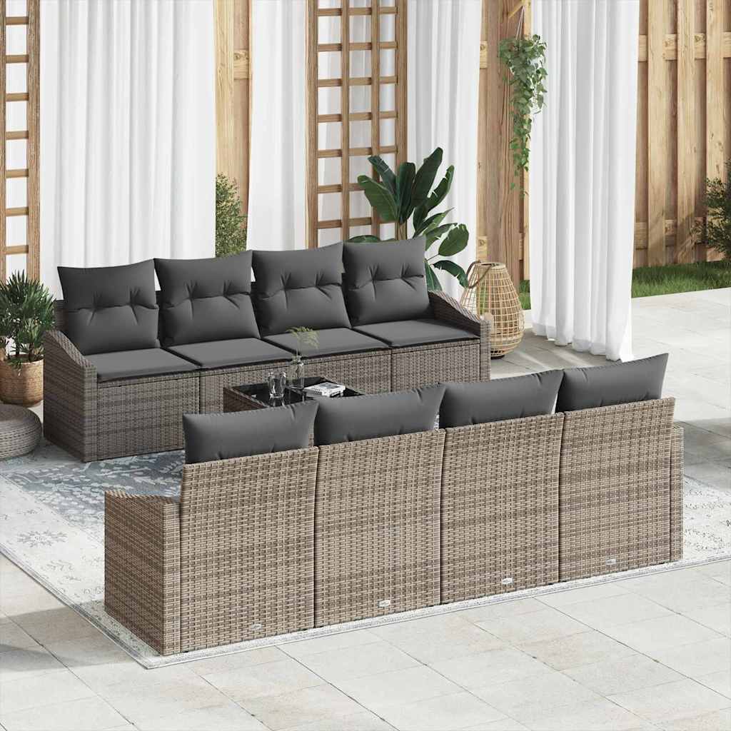 9 Piece Grey Poly Rattan Sofa Set with Cushions