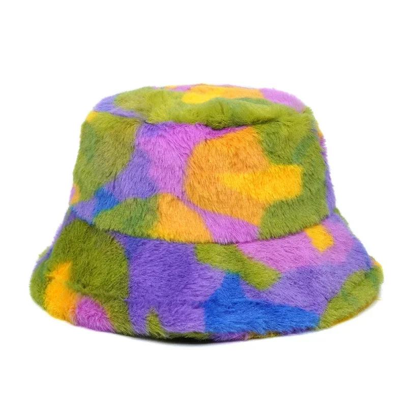 Winter Warm Fur Bucket Caps Women Men Outdoor Keep Warm Fluffy Panama Female Thickened Rabbit Hair Windproof Fisherman Caps