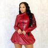 Women's Spring/Summer Standing Collar Zip Top Short Skirt Set