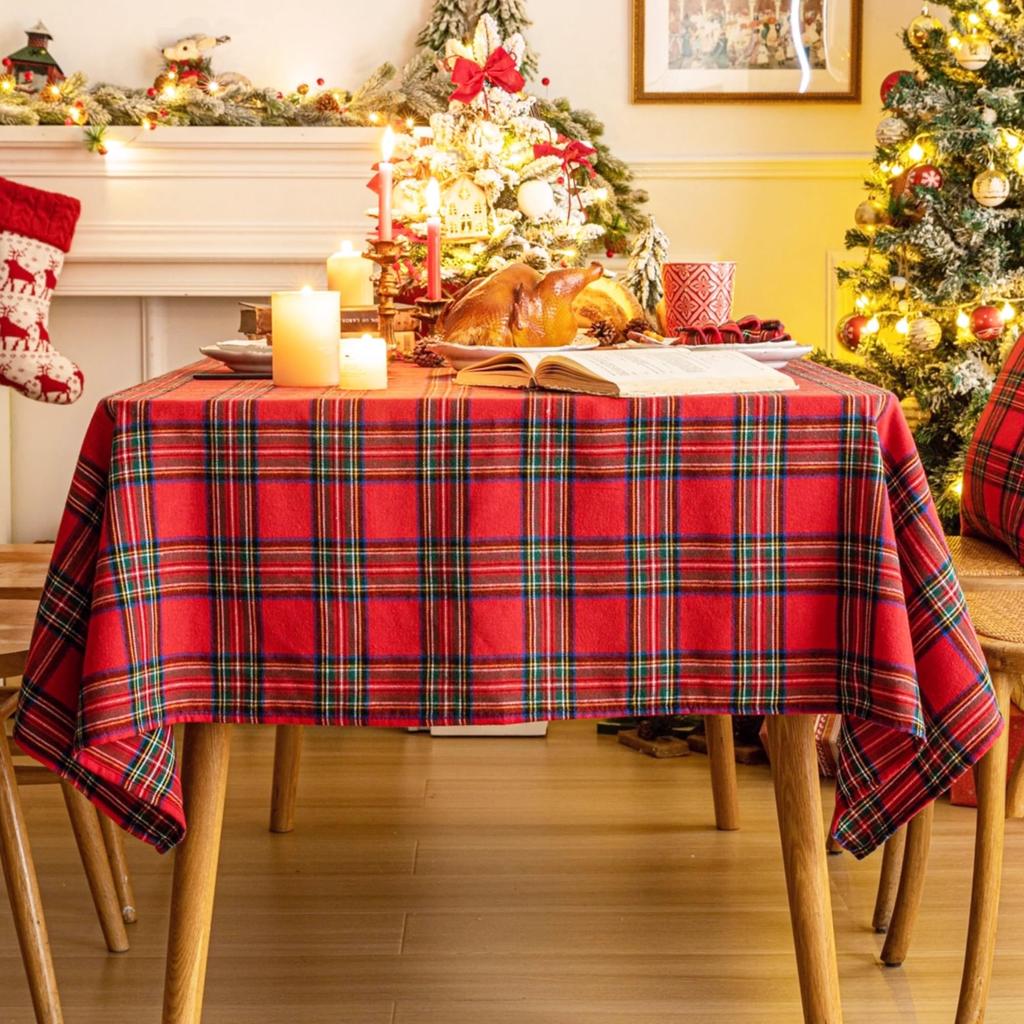 Green Plaid Christmas Tablecloth, Tartan Table Cloth Decorations, Winter Holiday Tablecloths For Rectangle Tables Parties Dining