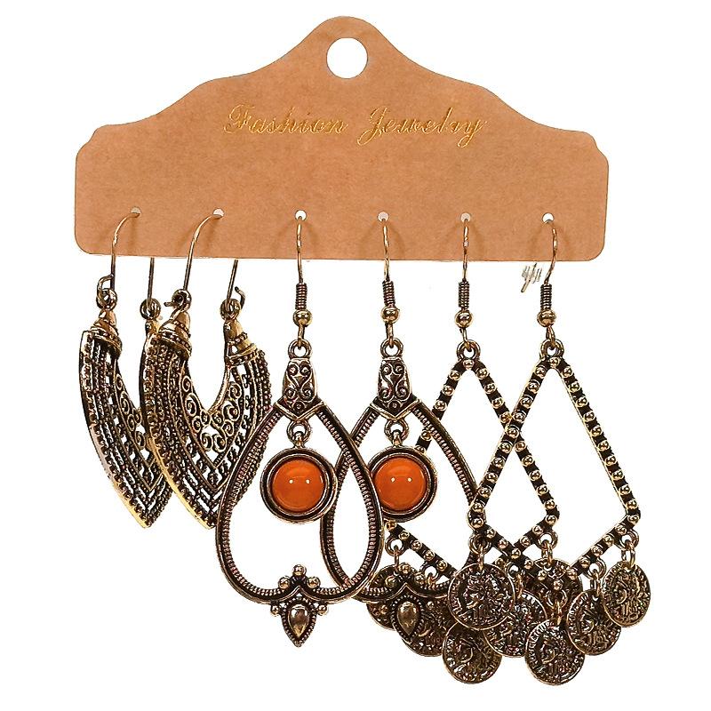 

Vintage Geometry Round Flower Hollow Drop Earrings set for Women Boho Multicolor Crystal Resin Tassel Knit Earrings Jewelry Gift