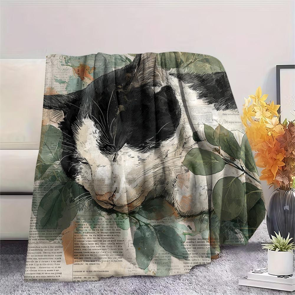Sleeping Cats Print Flannel Blanket, High Quality Comfortable for All Seasons, Home Decor, Warmth and Comfort