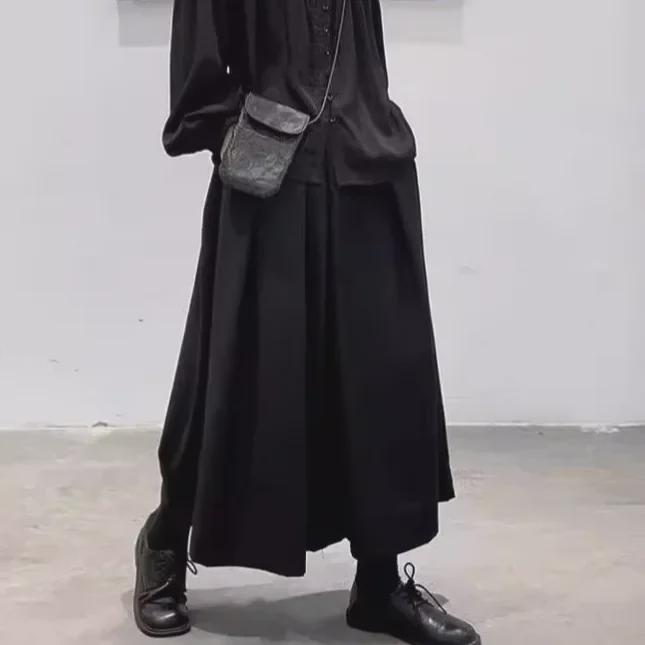 Unisex Dark Niche Wide-Leg Skirt Pants - Irregular, Loose-Fit for Spring/Summer, Yamamoto-Inspired