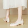 Coarse heel single shoes spring and autumn shoes soft leather fashion flat head light mouth bow gentle low heel shoes
