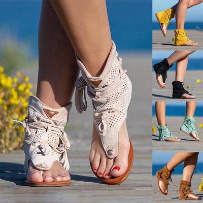 Women's Rome Ladies Clip Toe Vintage Boots Tassel Sandals Gladiator Retro Fashion Summer Casual