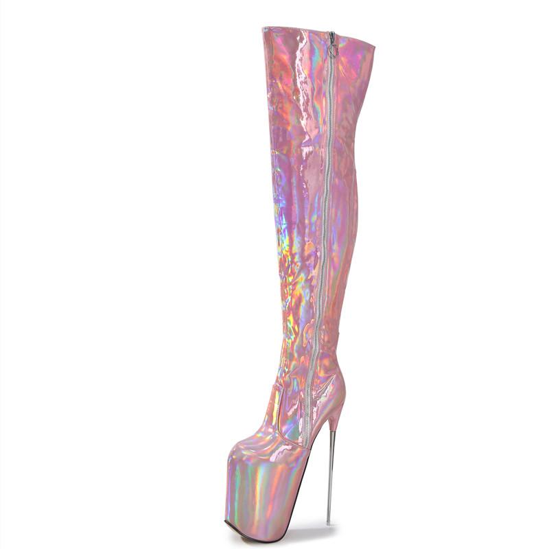 

Сексуальные сапоги выше колена на платформе с ультра-высоким каблуком 19 см, женские туфли для стриптиза в ночном клубе, фетиш-вечеринки, длинные сапоги для женщин, большой размер 39 розовый