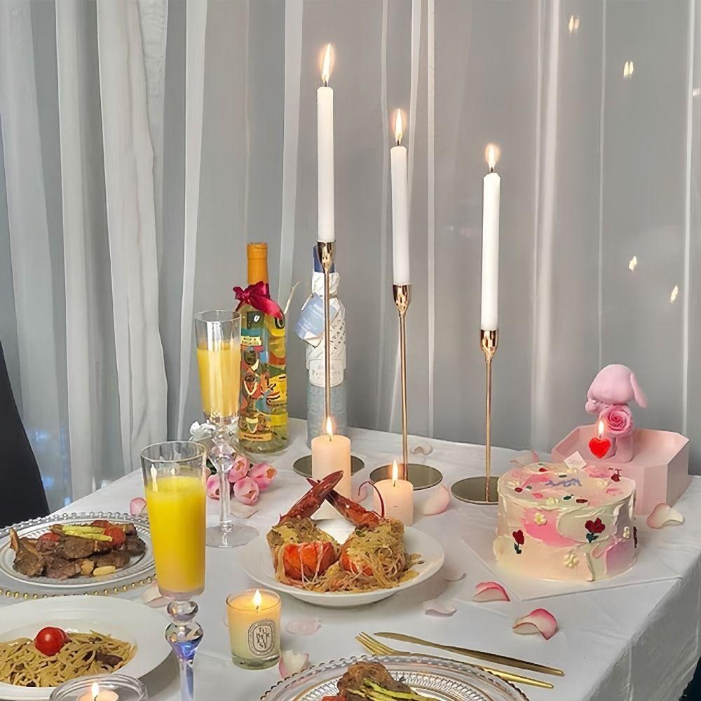 3Pcs High Footed Metal Candle Holders Creative Cup Flat Bottom Luxury Candlestick Rust-proof Decorative Wedding Candle Stand