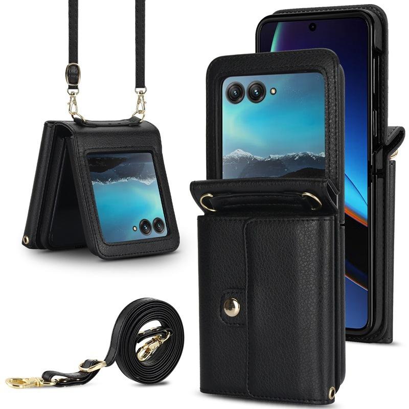 Geeignet für moto Razr 70 Handy-Lederhülle, faltbarer einfarbiger Rucksack, Samsung Z Flip8 Klapphülle mit Kartensteckplatz Hülle 6