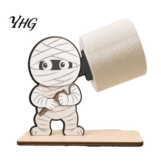 Spooky Bathroom Tissue Storage 2Pcs Halloween Paper Towel Holder, Cartoon Animal Tabletop Roll Dispenser, Wooden Cute Bat Organizer Stand for Kitchen