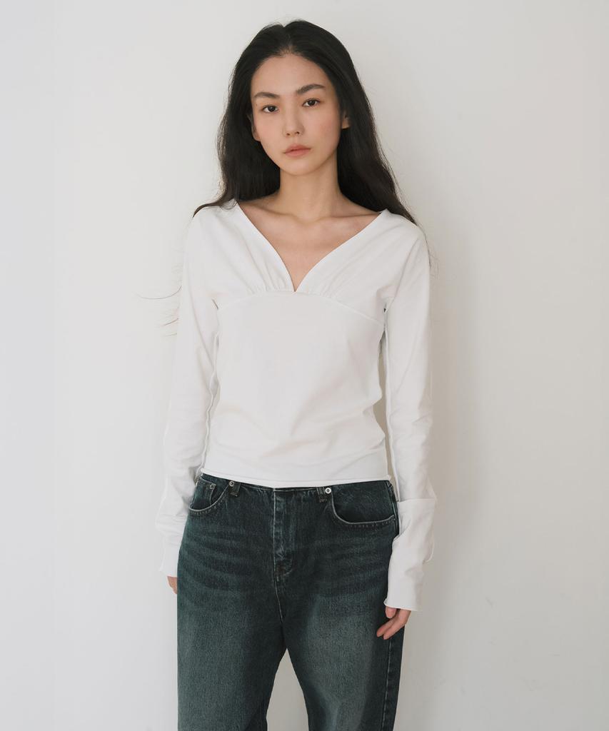 Ieoning Frontback Shirring Curved Top, Ivory
