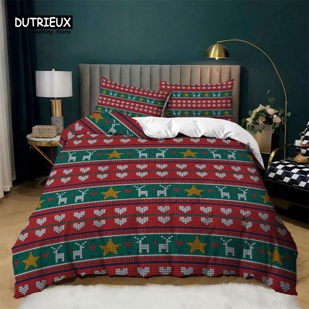 

Christmas Deer Duvet Cover Santa Claus Bedding Set Full Queen Microfiber Comforter Cover With Pillowcases For Boys Girls Gifts EU single(135x200cm)