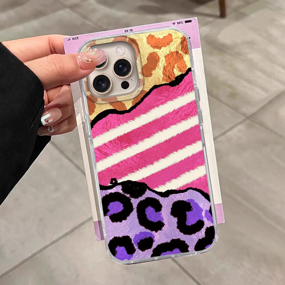 Splicing Purple Leopard Print Girl Women Phone Case for iphone 16 15 14 7 8 Plus 13 11 12 Pro Max X XS XR SE 2022 2020 16e Cover