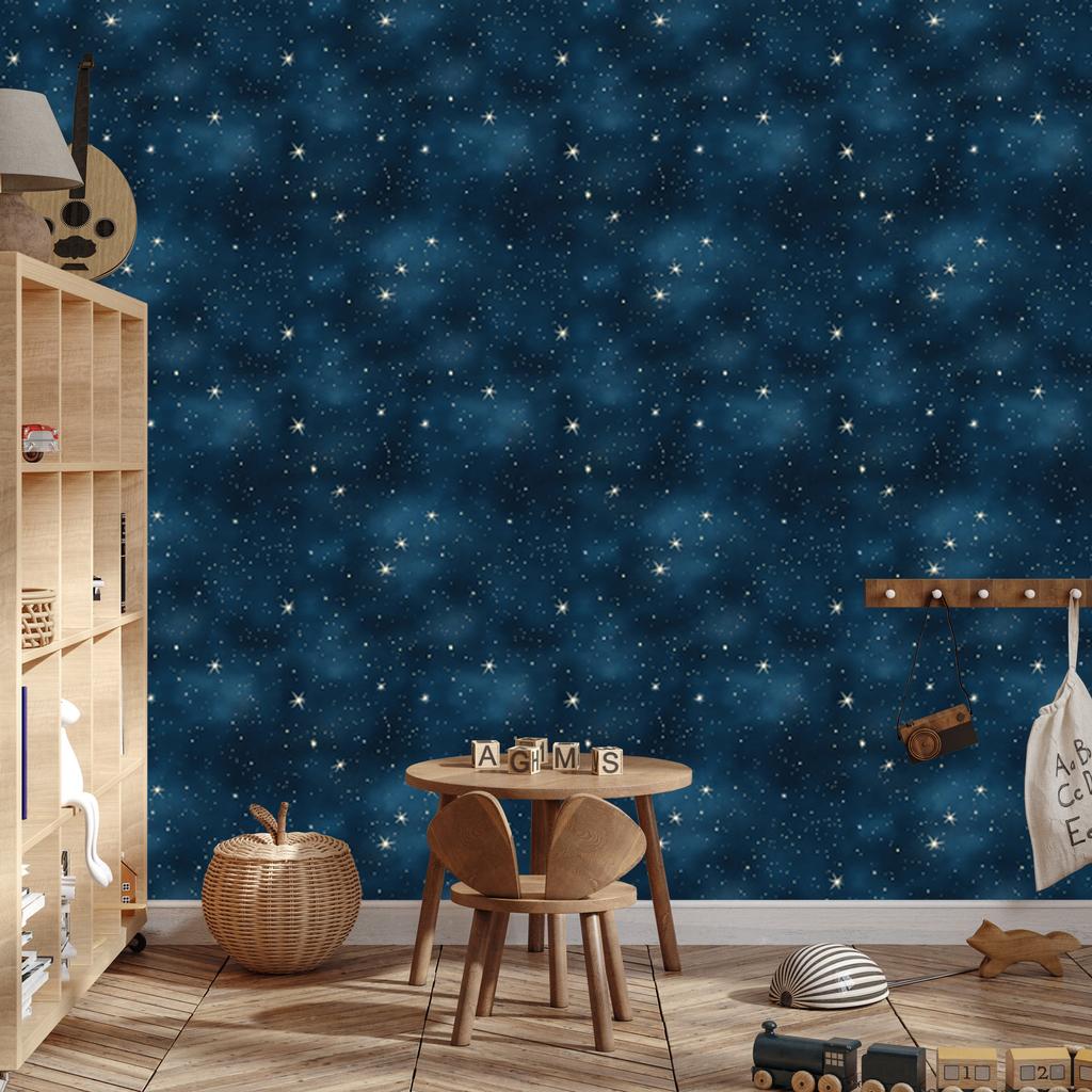 Navy and Turquoise Wallpaper Watercolor Galaxy, Soft Forms 50x1000